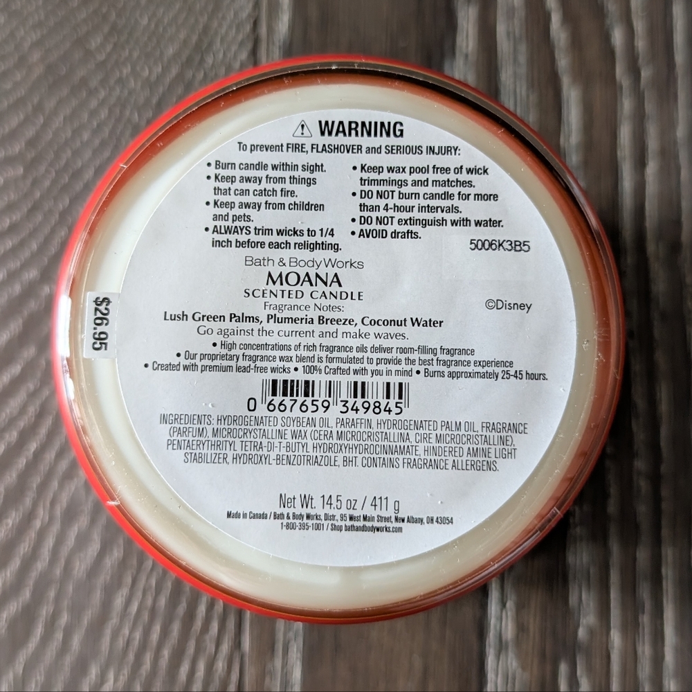 NWT Bath & Body Works Disney Princess Moana 3 Wick Candle - Picture 3 of 3